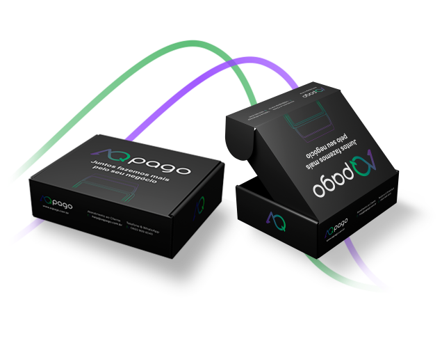 Duas caixas pretas com a marca AqPago na parte superior